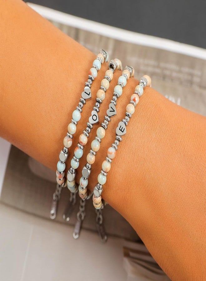 Bowdcvy Initial Beaded Bracelets for Women Silver Heart Initial Boho Bracelet Letter A-Z Charm Handmade Ball Bead Bracelet Trendy Jewelry Gifts for Mom Lover Friends (M) - Image 5